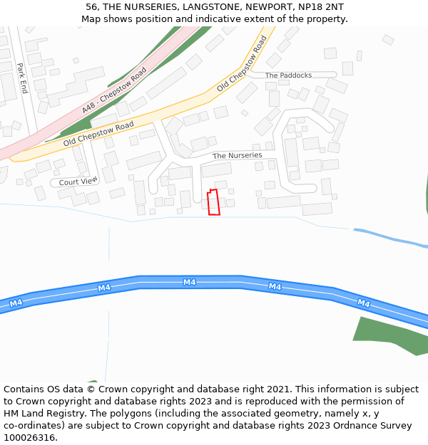 56, THE NURSERIES, LANGSTONE, NEWPORT, NP18 2NT: Location map and indicative extent of plot