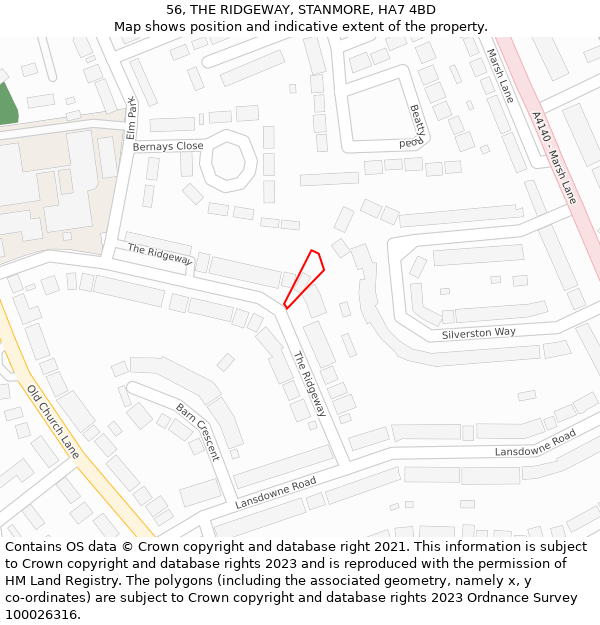 56, THE RIDGEWAY, STANMORE, HA7 4BD: Location map and indicative extent of plot