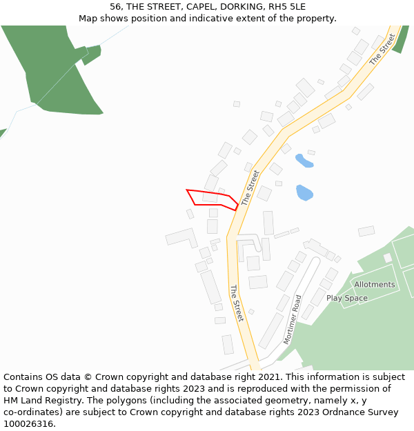 56, THE STREET, CAPEL, DORKING, RH5 5LE: Location map and indicative extent of plot