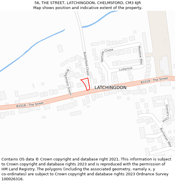 56, THE STREET, LATCHINGDON, CHELMSFORD, CM3 6JR: Location map and indicative extent of plot