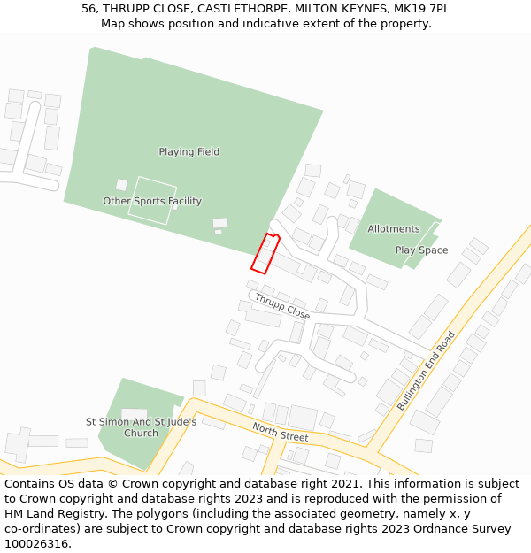 56, THRUPP CLOSE, CASTLETHORPE, MILTON KEYNES, MK19 7PL: Location map and indicative extent of plot