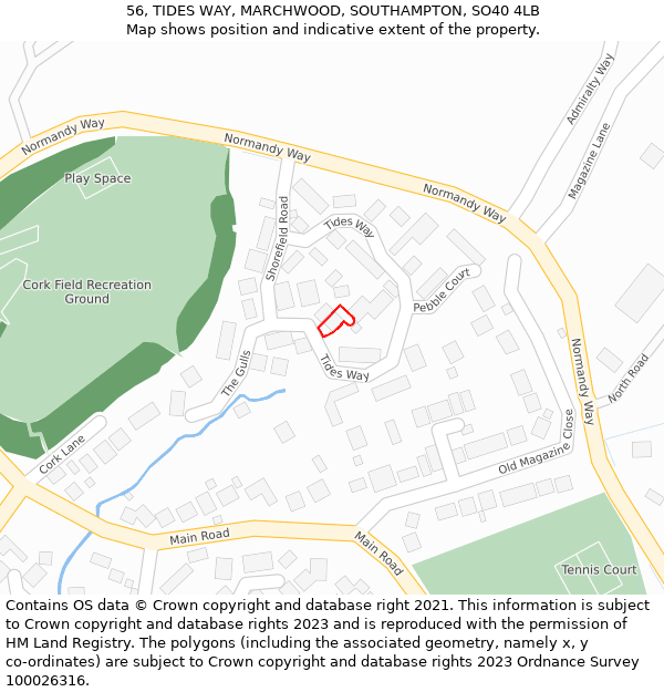 56, TIDES WAY, MARCHWOOD, SOUTHAMPTON, SO40 4LB: Location map and indicative extent of plot