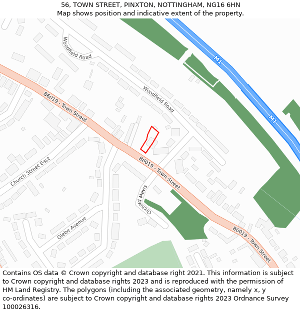 56, TOWN STREET, PINXTON, NOTTINGHAM, NG16 6HN: Location map and indicative extent of plot