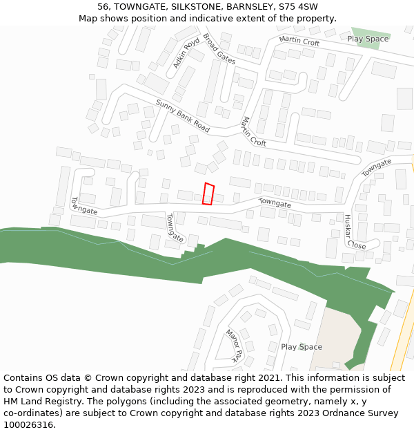 56, TOWNGATE, SILKSTONE, BARNSLEY, S75 4SW: Location map and indicative extent of plot