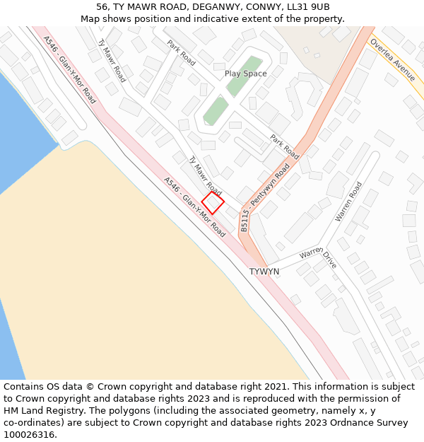 56, TY MAWR ROAD, DEGANWY, CONWY, LL31 9UB: Location map and indicative extent of plot