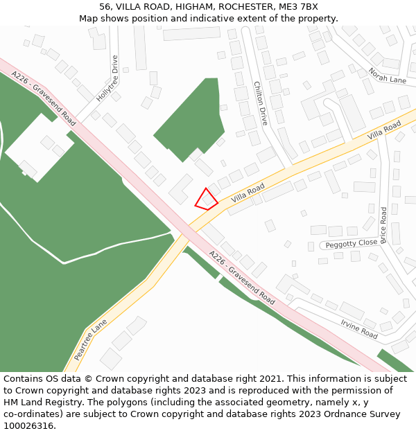 56, VILLA ROAD, HIGHAM, ROCHESTER, ME3 7BX: Location map and indicative extent of plot