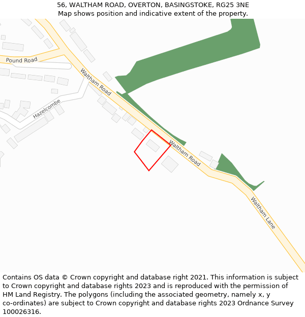 56, WALTHAM ROAD, OVERTON, BASINGSTOKE, RG25 3NE: Location map and indicative extent of plot