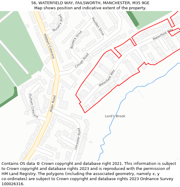 56, WATERFIELD WAY, FAILSWORTH, MANCHESTER, M35 9GE: Location map and indicative extent of plot