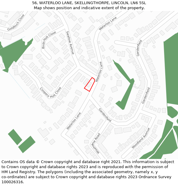 56, WATERLOO LANE, SKELLINGTHORPE, LINCOLN, LN6 5SL: Location map and indicative extent of plot