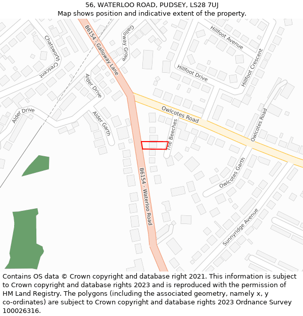 56, WATERLOO ROAD, PUDSEY, LS28 7UJ: Location map and indicative extent of plot