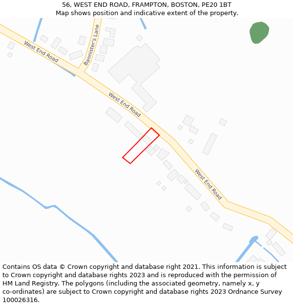 56, WEST END ROAD, FRAMPTON, BOSTON, PE20 1BT: Location map and indicative extent of plot