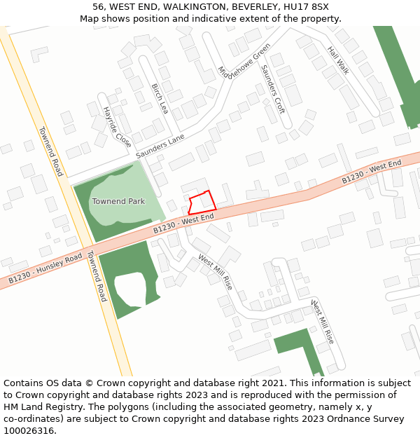 56, WEST END, WALKINGTON, BEVERLEY, HU17 8SX: Location map and indicative extent of plot