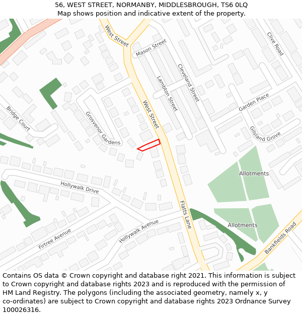 56, WEST STREET, NORMANBY, MIDDLESBROUGH, TS6 0LQ: Location map and indicative extent of plot