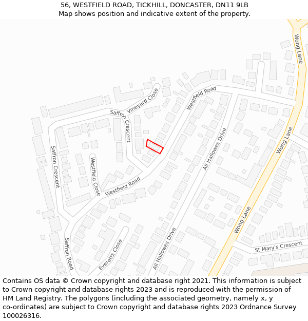 56, WESTFIELD ROAD, TICKHILL, DONCASTER, DN11 9LB: Location map and indicative extent of plot