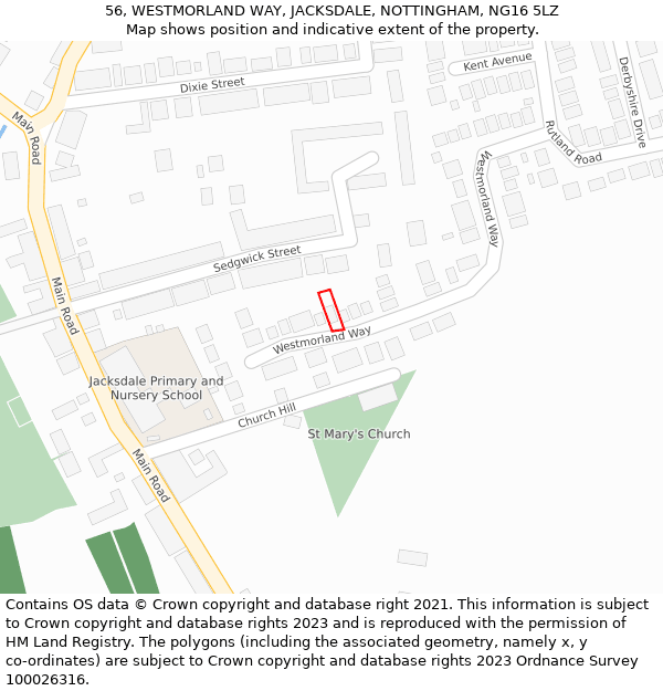 56, WESTMORLAND WAY, JACKSDALE, NOTTINGHAM, NG16 5LZ: Location map and indicative extent of plot