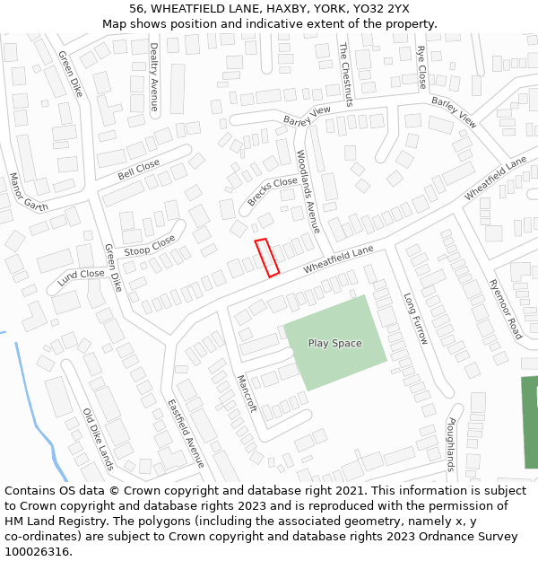 56, WHEATFIELD LANE, HAXBY, YORK, YO32 2YX: Location map and indicative extent of plot