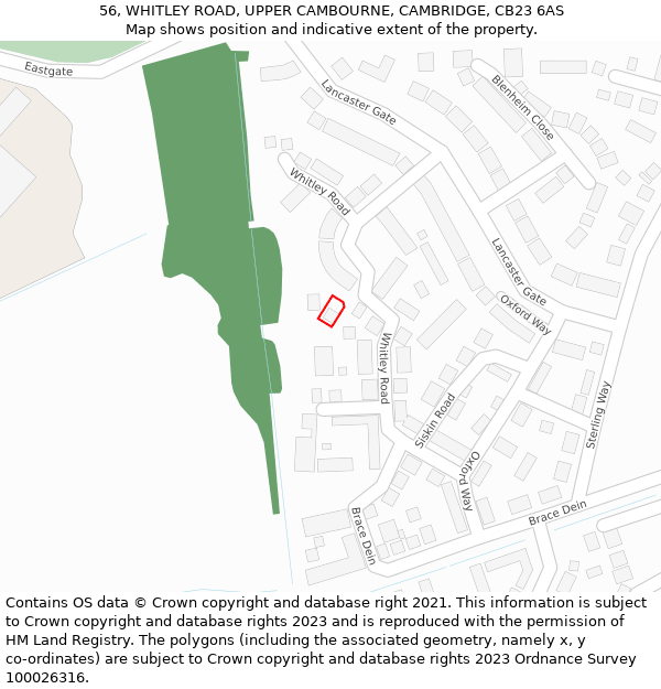 56, WHITLEY ROAD, UPPER CAMBOURNE, CAMBRIDGE, CB23 6AS: Location map and indicative extent of plot