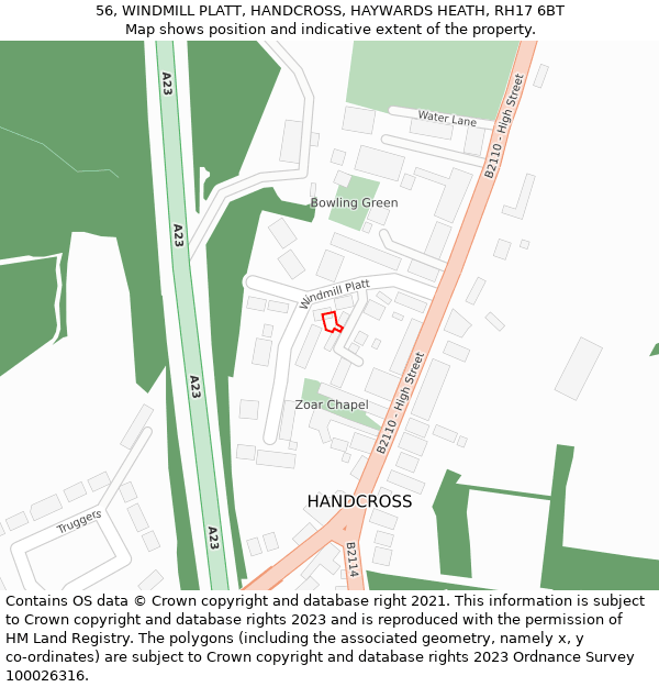 56, WINDMILL PLATT, HANDCROSS, HAYWARDS HEATH, RH17 6BT: Location map and indicative extent of plot