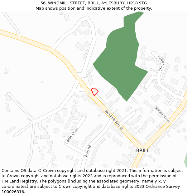 56, WINDMILL STREET, BRILL, AYLESBURY, HP18 9TG: Location map and indicative extent of plot