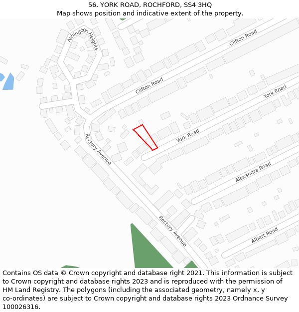 56, YORK ROAD, ROCHFORD, SS4 3HQ: Location map and indicative extent of plot