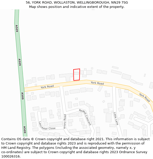 56, YORK ROAD, WOLLASTON, WELLINGBOROUGH, NN29 7SG: Location map and indicative extent of plot