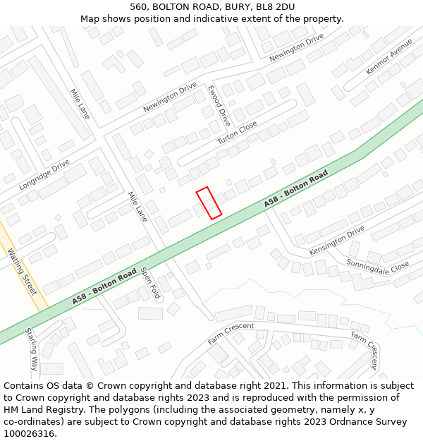 560, BOLTON ROAD, BURY, BL8 2DU: Location map and indicative extent of plot