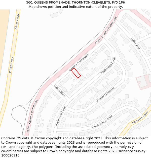 560, QUEENS PROMENADE, THORNTON-CLEVELEYS, FY5 1PH: Location map and indicative extent of plot