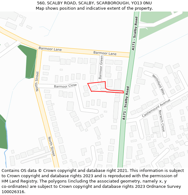 560, SCALBY ROAD, SCALBY, SCARBOROUGH, YO13 0NU: Location map and indicative extent of plot