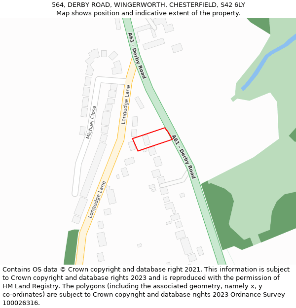 564, DERBY ROAD, WINGERWORTH, CHESTERFIELD, S42 6LY: Location map and indicative extent of plot