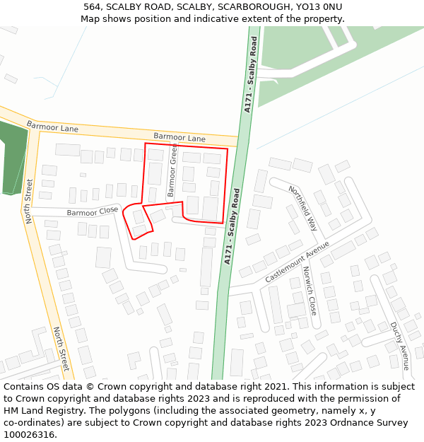 564, SCALBY ROAD, SCALBY, SCARBOROUGH, YO13 0NU: Location map and indicative extent of plot