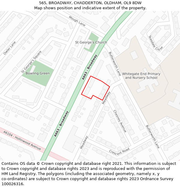 565, BROADWAY, CHADDERTON, OLDHAM, OL9 8DW: Location map and indicative extent of plot
