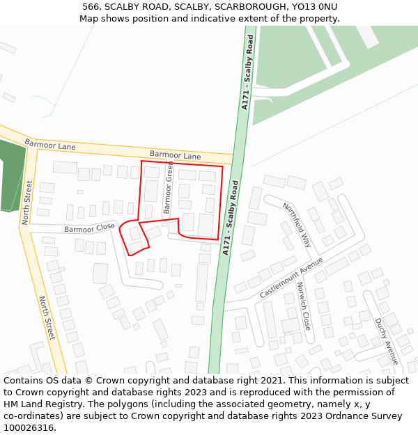 566, SCALBY ROAD, SCALBY, SCARBOROUGH, YO13 0NU: Location map and indicative extent of plot