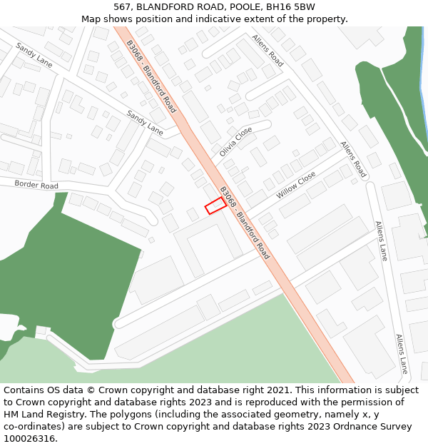 567, BLANDFORD ROAD, POOLE, BH16 5BW: Location map and indicative extent of plot