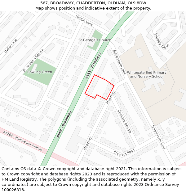 567, BROADWAY, CHADDERTON, OLDHAM, OL9 8DW: Location map and indicative extent of plot