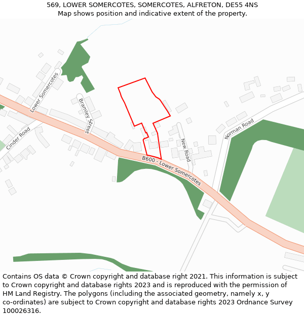 569, LOWER SOMERCOTES, SOMERCOTES, ALFRETON, DE55 4NS: Location map and indicative extent of plot