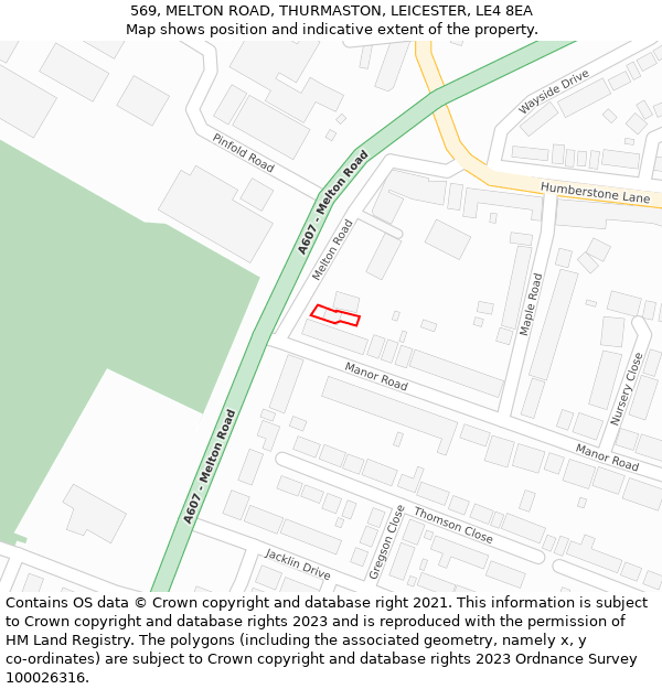 569, MELTON ROAD, THURMASTON, LEICESTER, LE4 8EA: Location map and indicative extent of plot