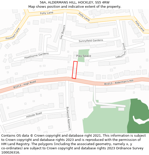 56A, ALDERMANS HILL, HOCKLEY, SS5 4RW: Location map and indicative extent of plot