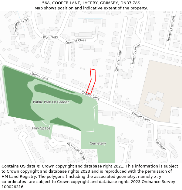 56A, COOPER LANE, LACEBY, GRIMSBY, DN37 7AS: Location map and indicative extent of plot