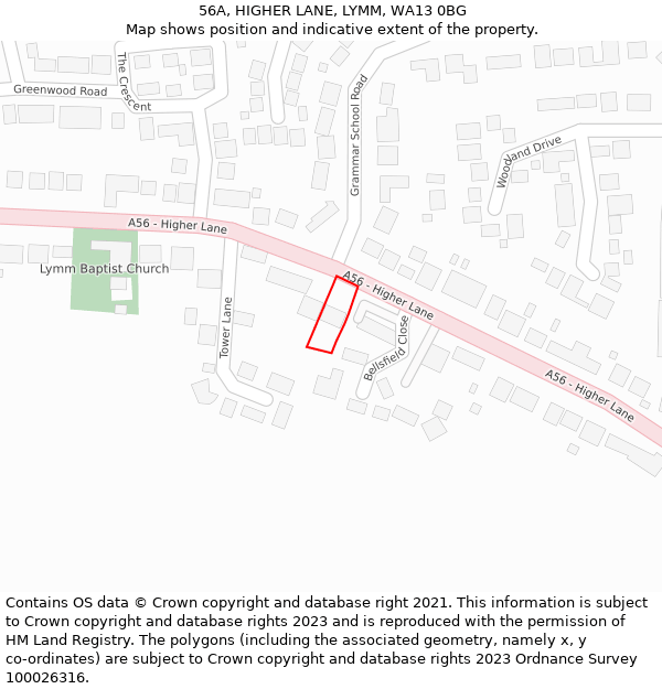 56A, HIGHER LANE, LYMM, WA13 0BG: Location map and indicative extent of plot