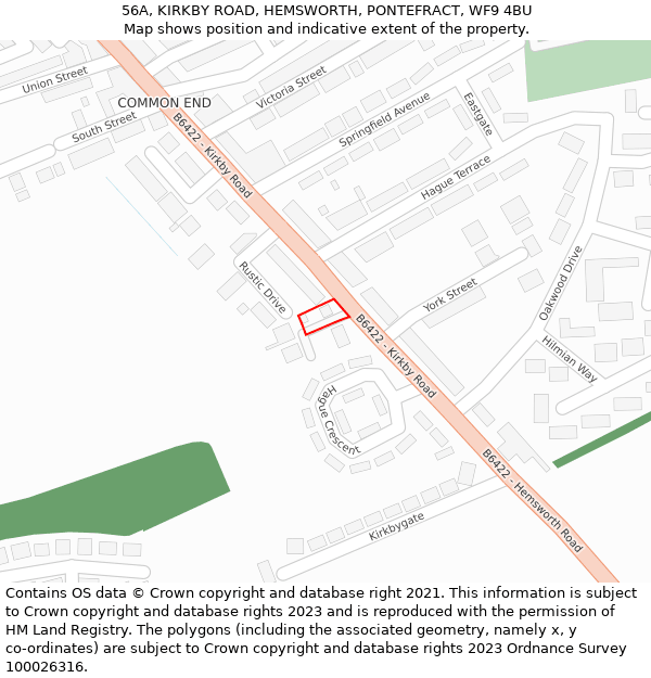 56A, KIRKBY ROAD, HEMSWORTH, PONTEFRACT, WF9 4BU: Location map and indicative extent of plot