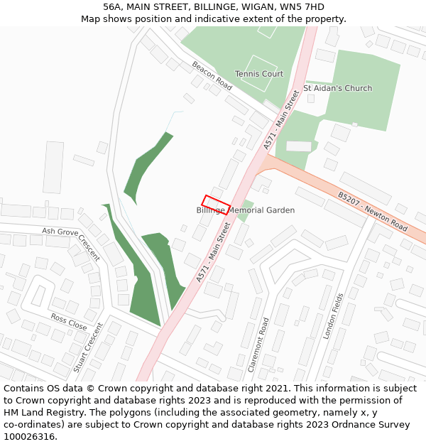 56A, MAIN STREET, BILLINGE, WIGAN, WN5 7HD: Location map and indicative extent of plot