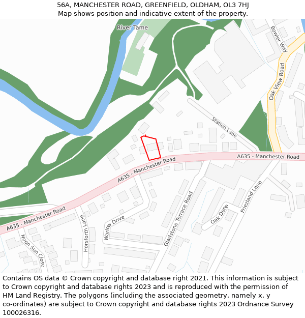 56A, MANCHESTER ROAD, GREENFIELD, OLDHAM, OL3 7HJ: Location map and indicative extent of plot