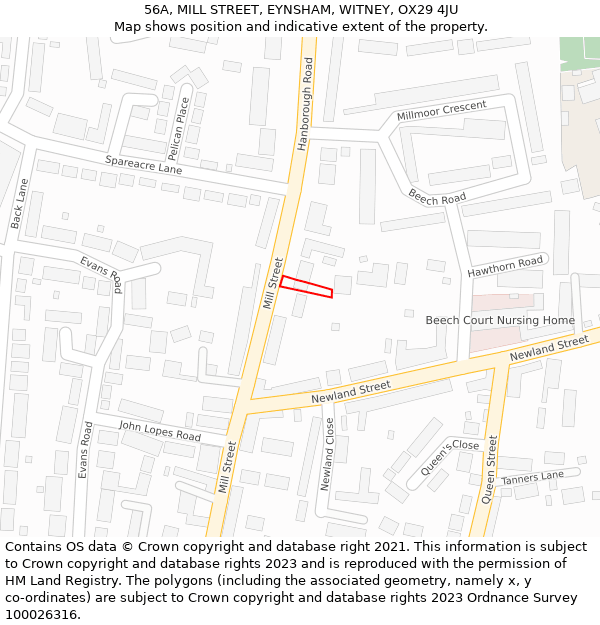 56A, MILL STREET, EYNSHAM, WITNEY, OX29 4JU: Location map and indicative extent of plot