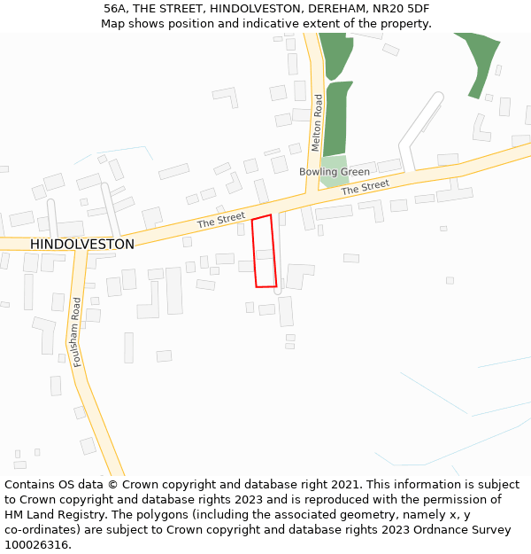 56A, THE STREET, HINDOLVESTON, DEREHAM, NR20 5DF: Location map and indicative extent of plot