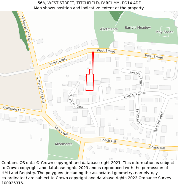 56A, WEST STREET, TITCHFIELD, FAREHAM, PO14 4DF: Location map and indicative extent of plot