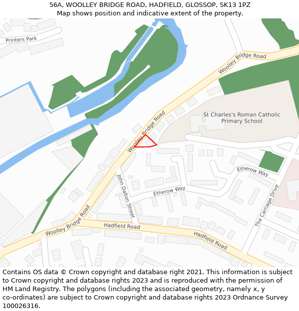56A, WOOLLEY BRIDGE ROAD, HADFIELD, GLOSSOP, SK13 1PZ: Location map and indicative extent of plot