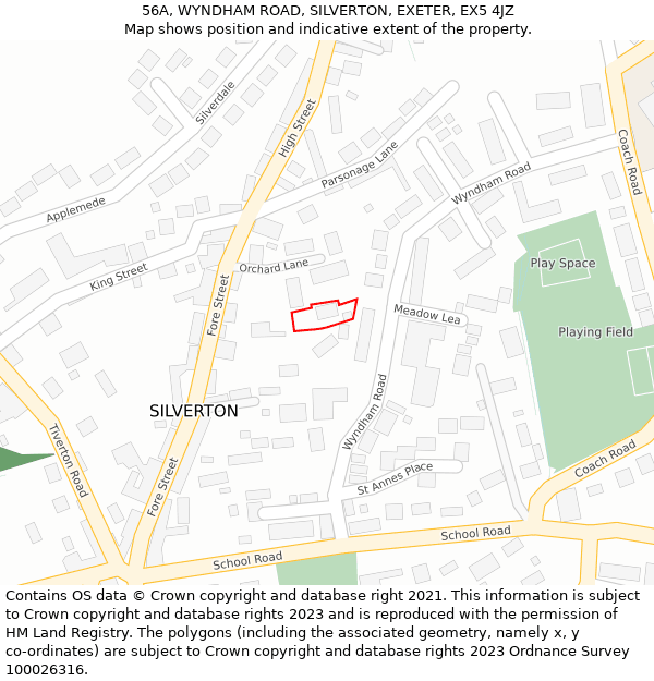 56A, WYNDHAM ROAD, SILVERTON, EXETER, EX5 4JZ: Location map and indicative extent of plot