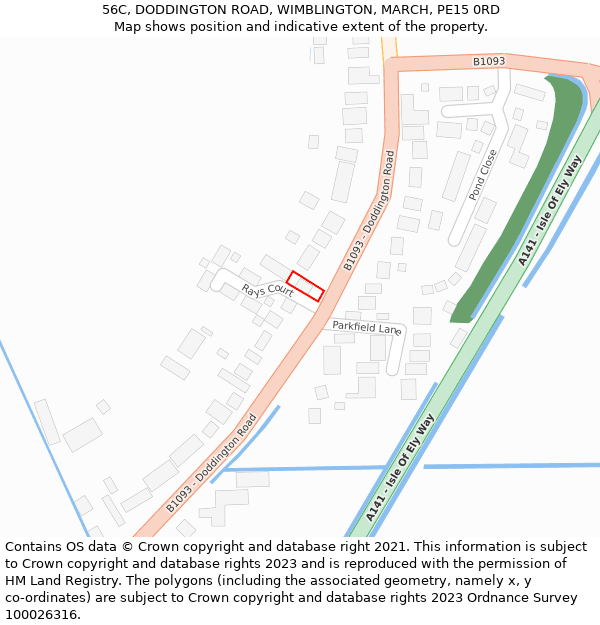 56C, DODDINGTON ROAD, WIMBLINGTON, MARCH, PE15 0RD: Location map and indicative extent of plot
