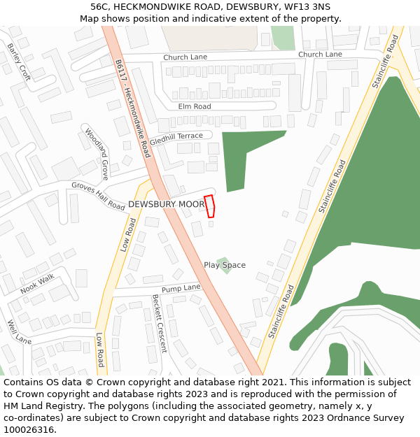 56C, HECKMONDWIKE ROAD, DEWSBURY, WF13 3NS: Location map and indicative extent of plot