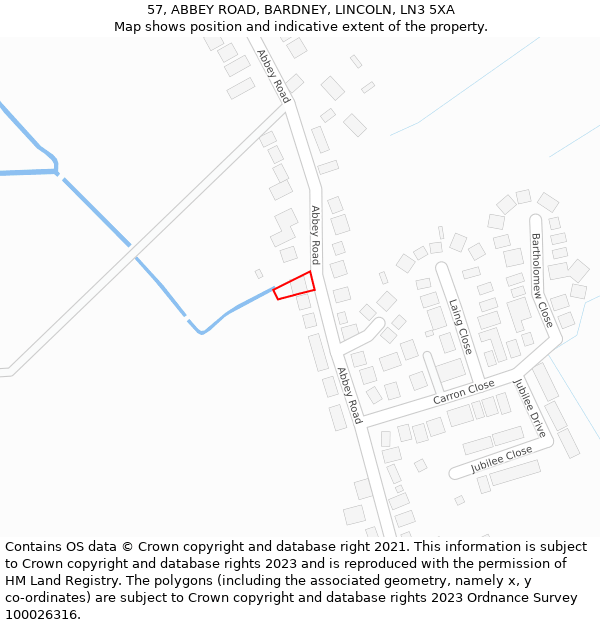 57, ABBEY ROAD, BARDNEY, LINCOLN, LN3 5XA: Location map and indicative extent of plot